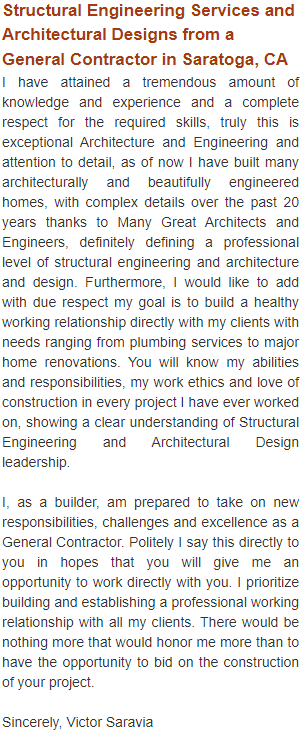 Structural Engineering Services and Architectural Designs from a General Contractor in Saratoga, CA